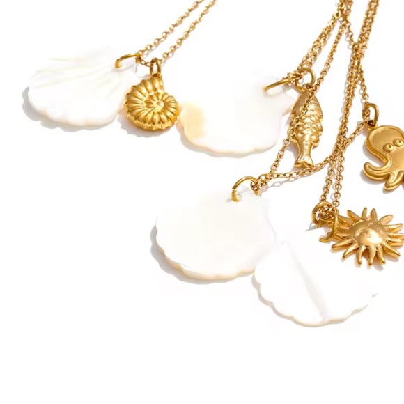 Ocean Gold Seashell White Shell 18K Gold Stainless Steel Waterproof Necklace - Picture 6 of 8